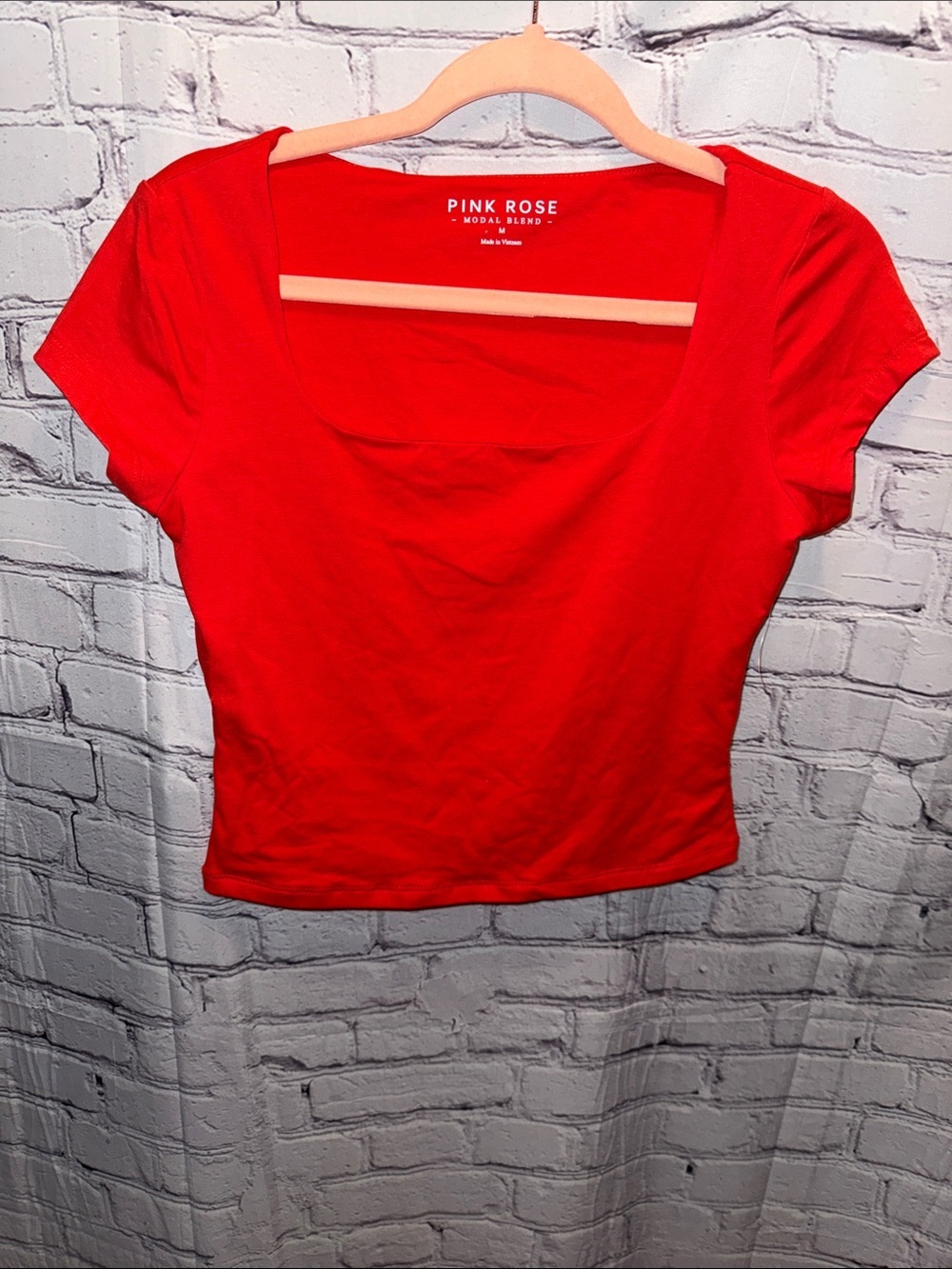 Pink Rose Red Square Neck Crop Top